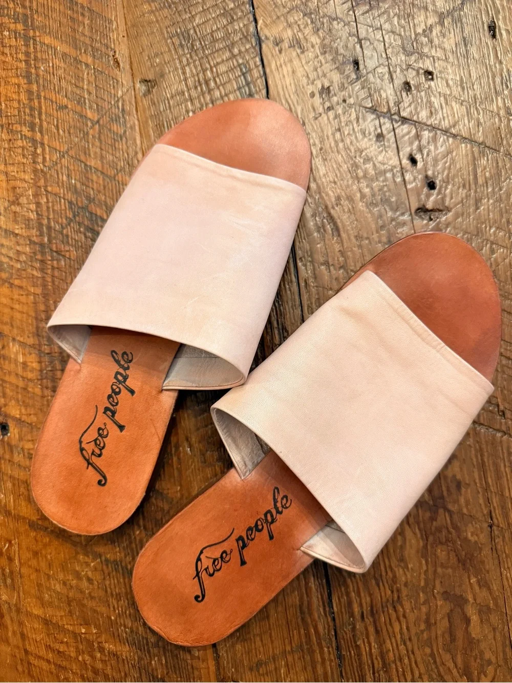 Free People Pale Pink and Rust Slide Sandals